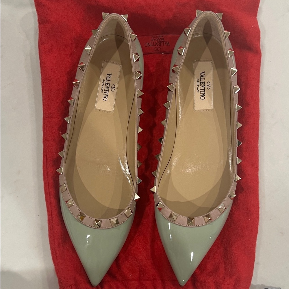 Valentino Women's Mint Green Rockstud Flats